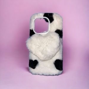iPhone 14 pro decorative fuzzy heart case